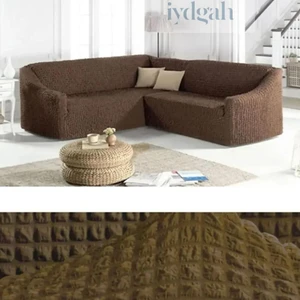 Bürümcük Eteksiz Köşe Koltuk Örtüsü Standart Lastikli Boydan L Köşe Koltuk Örtüsü L Köşe Koltuk Kılıfı L Kanepe Çekyat Kılıfı L Kanepe Çekyat Örtüsü Yıkanabilir Kahve Renk 550CM