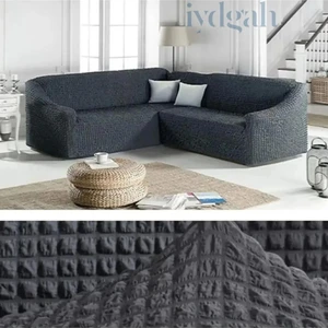 Bürümcük Eteksiz Köşe Koltuk Örtüsü Standart Lastikli Boydan L Köşe Koltuk Örtüsü L Köşe Koltuk Kılıfı L Kanepe Çekyat Kılıfı L Kanepe Çekyat Örtüsü Yıkanabilir Antrasit Renk 550CM