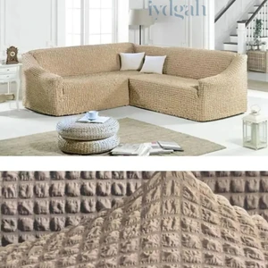 Bürümcük Eteksiz Köşe Koltuk Örtüsü Standart Lastikli Boydan L Köşe Koltuk Örtüsü L Köşe Koltuk Kılıfı L Kanepe Çekyat Kılıfı L Kanepe Çekyat Örtüsü Yıkanabilir Taş Renk 550CM