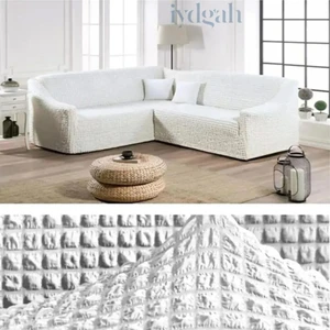 Bürümcük Eteksiz Köşe Koltuk Örtüsü Standart Lastikli Boydan L Köşe Koltuk Örtüsü L Köşe Koltuk Kılıfı L Kanepe Çekyat Kılıfı L Kanepe Çekyat Örtüsü Yıkanabilir Beyaz Renk 550CM