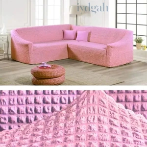 Bürümcük Eteksiz Köşe Koltuk Örtüsü Standart Lastikli Boydan L Köşe Koltuk Örtüsü L Köşe Koltuk Kılıfı L Kanepe Çekyat Kılıfı L Kanepe Çekyat Örtüsü Yıkanabilir Pembe Renk 550CM