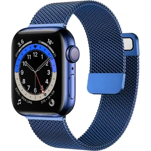Apple Watch 38 mm / 40 mm / 41 mm (Seriler /se ile Uyumlu) Milanes Loop Mıknatıslı Hasır Metal Kordon Lacivert
