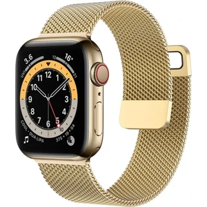 Apple Watch 38 mm / 40 mm / 41 mm (Seriler /se ile Uyumlu) Milanes Loop Mıknatıslı Hasır Metal Kordon Gold