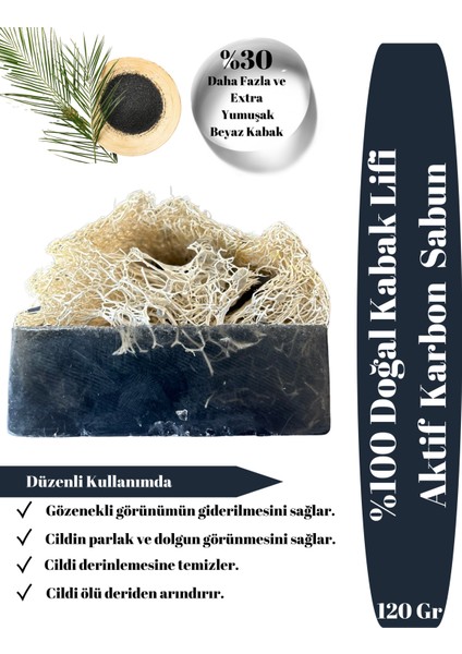 Doğal Ekstra Yumuşak Beyaz Kabak Lifli Sabun Aktif Karbon Özlü Sabun 120 gr