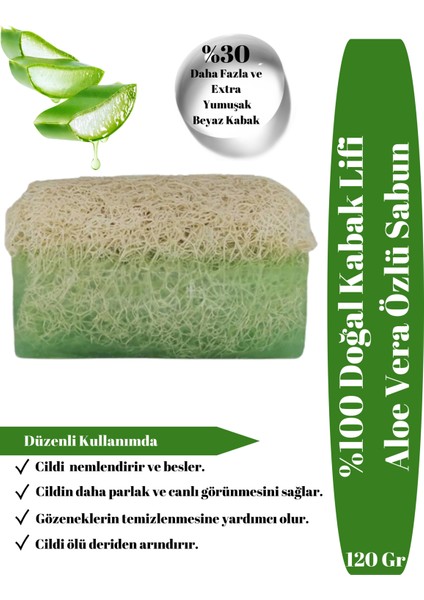 Doğal Ekstra Yumuşak Beyaz Kabak Lifli Sabun Aloe Vera Özlü Sabun 120 gr
