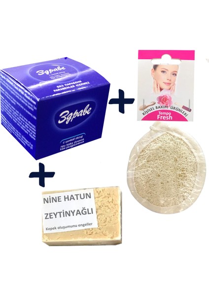 Krem Set Zeytinyağılı Sabun Yüz Temizleme Pedi Loofah Pon Pon 30 ml