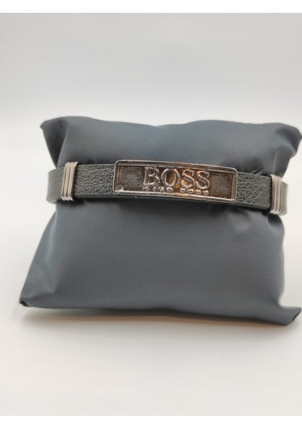 Suni Deri Çelik Motifli Bileklik