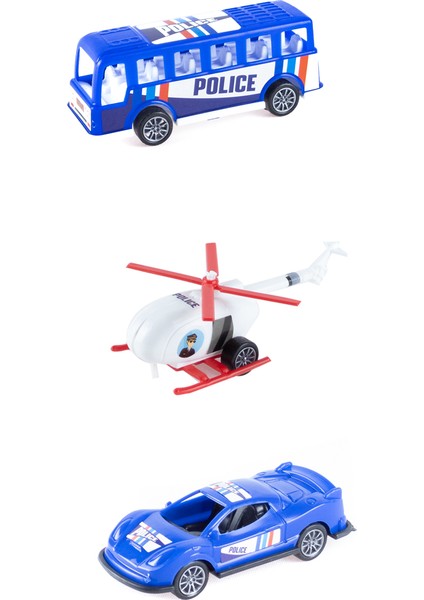 Oyuncak 3lü Çek Bırak Polis Seti Helikopterli