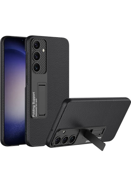 Samsung Galaxy S24 Kılıf Deri Desenli Standlı Sert Kıpta Kapak
