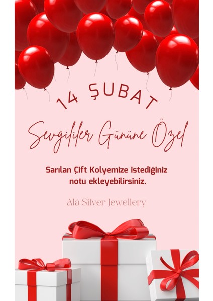 Alâ Silver Jewellery Sarılan Çift Gümüş Rengi Tasarım 925 Ayar Gümüş Kolye