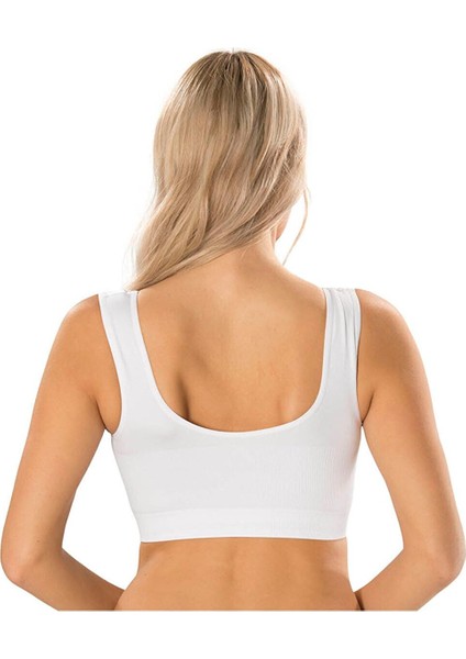 Kadın Kalın Askılı Crop Top Pedli Büstiyer Beyaz