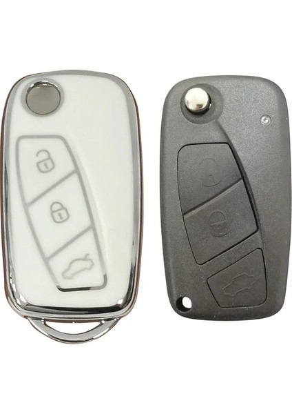 RenkStore Fiat Linea, Ducato, Boxer, Jumper Sustalı Beyaz-Gümüş Silikon Oto Anahtar Kılıfı fiyatları