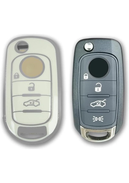 RenkStore Fiat Egea Sustalı Beyaz-Gümüş Silikon Oto Anahtar Kılıfı fiyatları