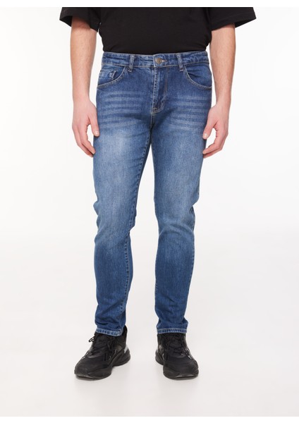 The Crow Normal Bel Dar Koyu Mavi Erkek Denim Pantolon TC5001