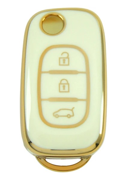 RenkStore Renault Megane Iıı Fluence 3 Buton Sustalı Beyaz Silikon Oto Anahtar Kılıfı