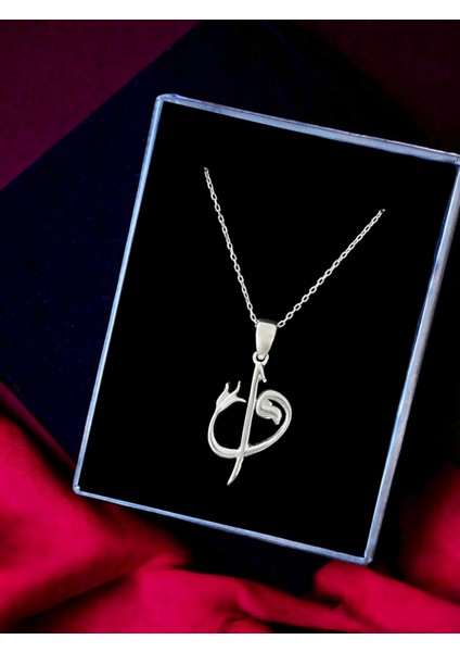 Alâ Silver Jewellery Elif Vav Unisex Tasarım 925 Ayar Gümüş Kolye