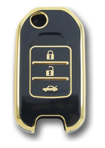 RenkStore Honda Civic, Crv 2016+ Sustalı 3 Buton Siyah Silikon Oto Anahtar Kılıfı