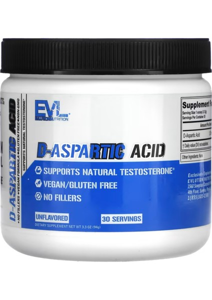 D-Aspartic Acid DAA 3120 mg Unflavored 3 3 Oz (94 G) USA