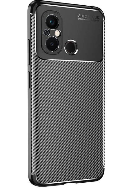 MTK Moveteck Xiaomi Redmi 12C Kılıf Kamera Korumalı Karbon Desenli Görünümlü Uzun Ömürlü Renk Atmaz Silikon Armor Kapak Fit Desing Negro