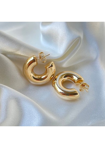 Gold Çelik Çivili Halka Küpe