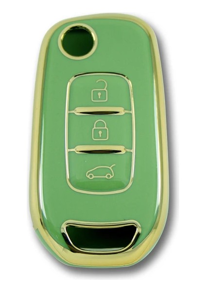RenkStore Renault Clio 5 Dacia Duster Sustalı 3 Buton Yeşil Silikon Oto Anahtar Kılıfı
