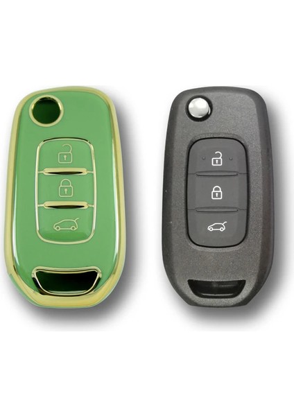 RenkStore Renault Clio 5 Dacia Duster Sustalı 3 Buton Yeşil Silikon Oto Anahtar Kılıfı fiyatları
