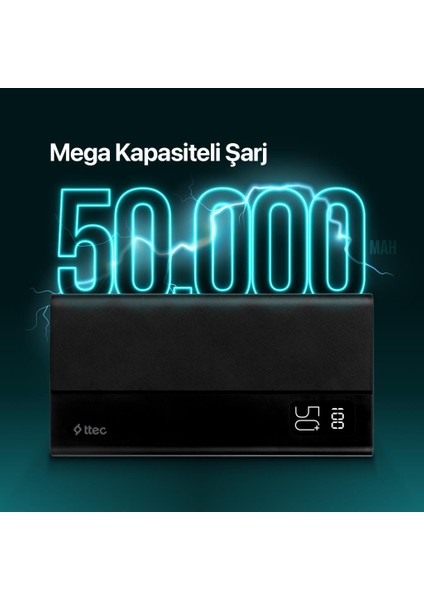 20W Süper Hızlı Mega Kapasiteli 50.000MAH Powerbank, Akıllı Çip Korumalı LED Göstergeli Powerbank