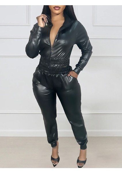 Kadın Uzun Kollu Kapüşonlu Ceket Bel ve Paçası Lastikli Pantalon Ikili Deri Takım fiyatları