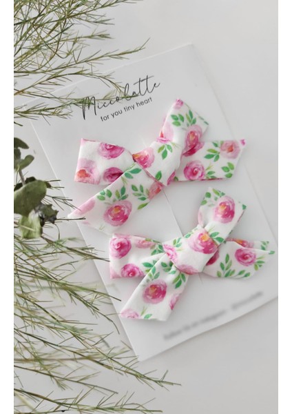 Bebek ve Çocuk Desenli Organik Kumaş Fiyonk Klips Toka Seti