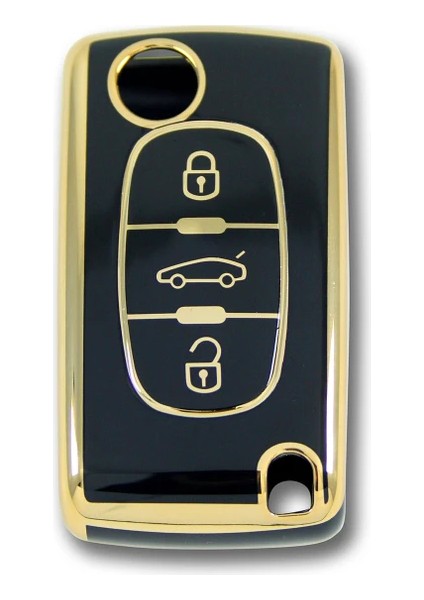 RenkStore Peugeot 307 Citroen C8 3 Buton Sustalı Siyah Silikon Oto Anahtar Kılıfı