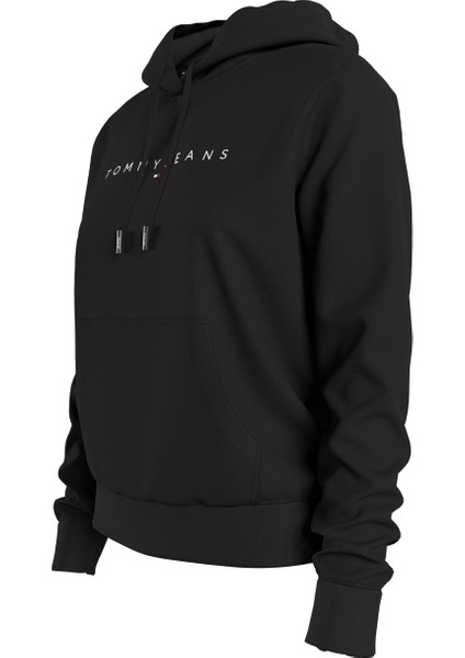 Kapüşon Yaka Düz Siyah Kadın Sweatshırt Tjw Reg Lınear Hoodıe modelleri