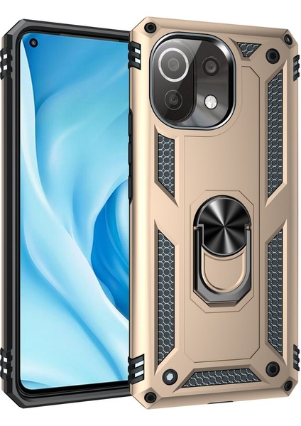Xiaomi Mi 11 Lite Kılıf Sofya Yüzüklü Silikon Kapak - Gold 300099