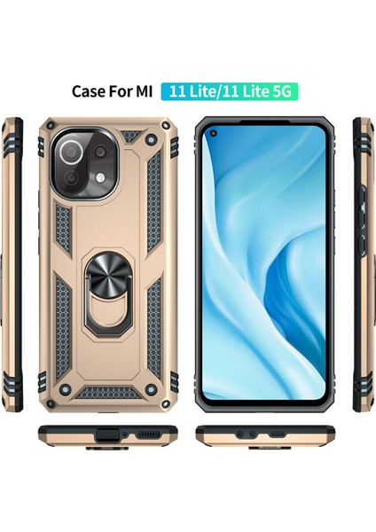 Xiaomi Mi 11 Lite Kılıf Sofya Yüzüklü Silikon Kapak - Gold 300099