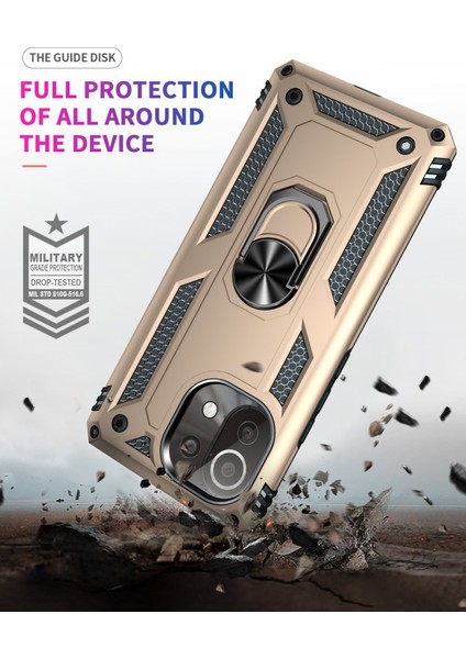Xiaomi Mi 11 Lite Kılıf Sofya Yüzüklü Silikon Kapak - Gold 300099