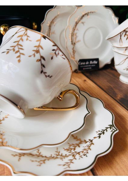 Çiçek Desenli 6 Kişilik Bone China Çay Fincanı