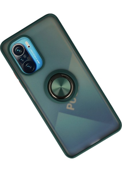 Xiaomi Redmi K40 Kılıf Montreal Yüzüklü Silikon Kapak - Yeşil 300099