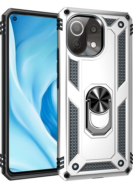 Xiaomi Mi 11 Lite Kılıf Sofya Yüzüklü Silikon Kapak - Gümüş 300099