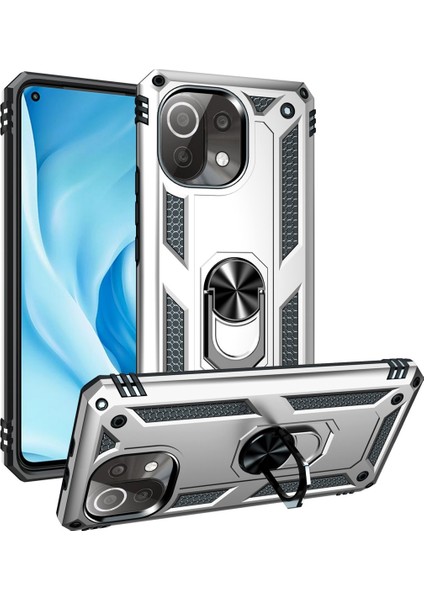 Xiaomi Mi 11 Lite Kılıf Sofya Yüzüklü Silikon Kapak - Gümüş 300099