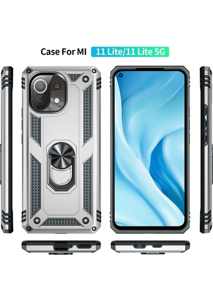 Xiaomi Mi 11 Lite Kılıf Sofya Yüzüklü Silikon Kapak - Gümüş 300099