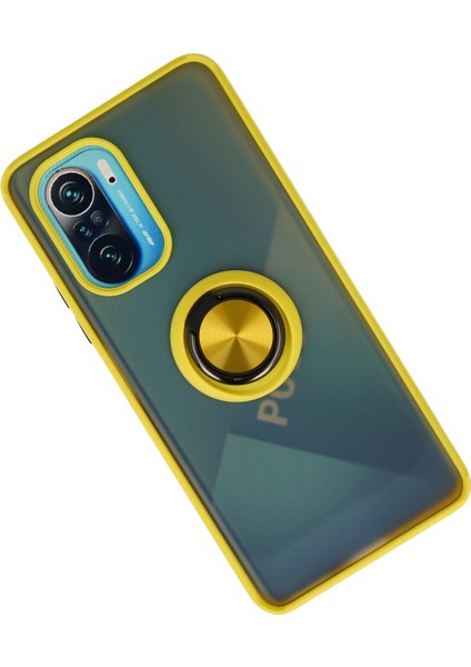 Xiaomi Redmi K40 Kılıf Montreal Yüzüklü Silikon Kapak - Sarı 300099