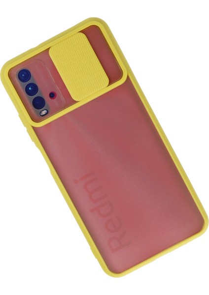 Xiaomi Redmi 9t Kılıf Palm Buzlu Kamera Sürgülü Silikon - Sarı 300099