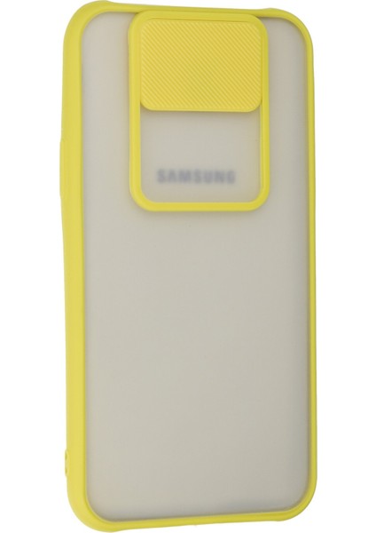 Samsung Galaxy J7 Kılıf Palm Buzlu Kamera Sürgülü Silikon - Sarı 300099