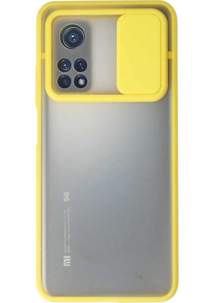 Xiaomi Mi 10T Pro Kılıf Palm Buzlu Kamera Sürgülü Silikon - Sarı 300099
