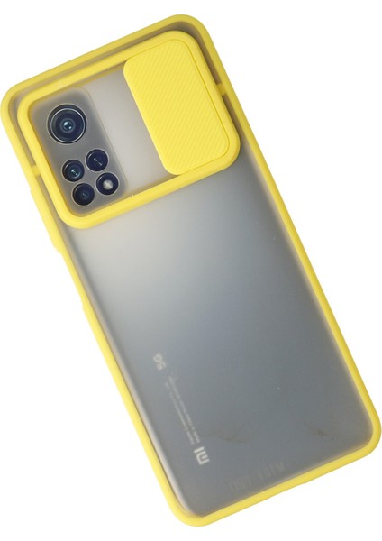 Xiaomi Mi 10T Pro Kılıf Palm Buzlu Kamera Sürgülü Silikon - Sarı 300099