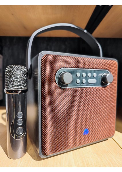 BRADU-1688 Bluetooth Taşınabilir Hoparlör 4 Inc Ahşap Kasa Kablosuz Karaoke Mikrofon fiyatları