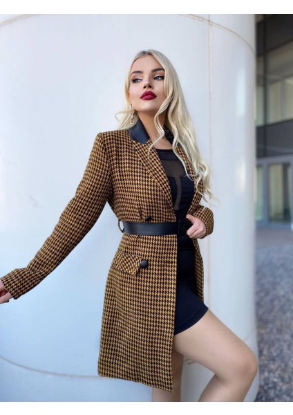 Kadın Hardal Kaşe Blazer Astarlı Ceket Günlük modelleri