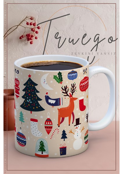 Baskılı Kupa Bardak Seramik Mug - Yılbaşı Simge