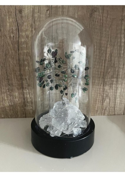 Sertifikalı Taş Zümrüt Tasarımlı Bakır Tel Sarma Işıklı Fanus Aksesuar 21X12 cm Büyük Boy