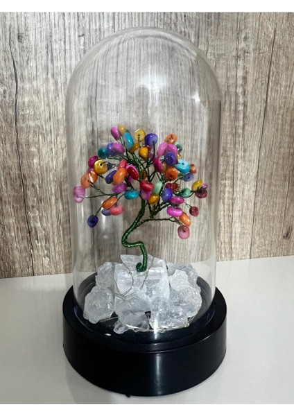 Sertifikalı Taş Sedef Tasarımlı Bakır Tel Sarma Işıklı Fanus Aksesuar 21X12 cm Büyük Boy modelleri