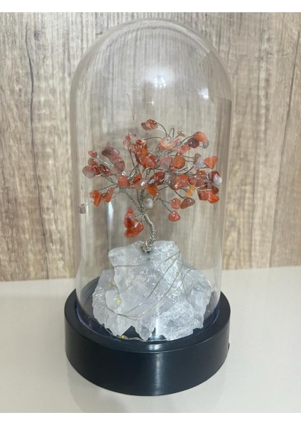 Sertifikalı Taş Akik Tasarımlı Bakır Tel Sarma Işıklı Fanus Aksesuar 21X12 cm Büyük Boy